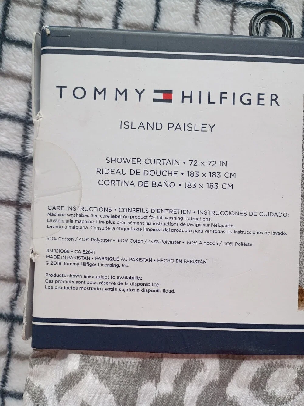 Tommy Hilfiger 72x72 Island Paisley Shower Curtain - Gray & White NEW